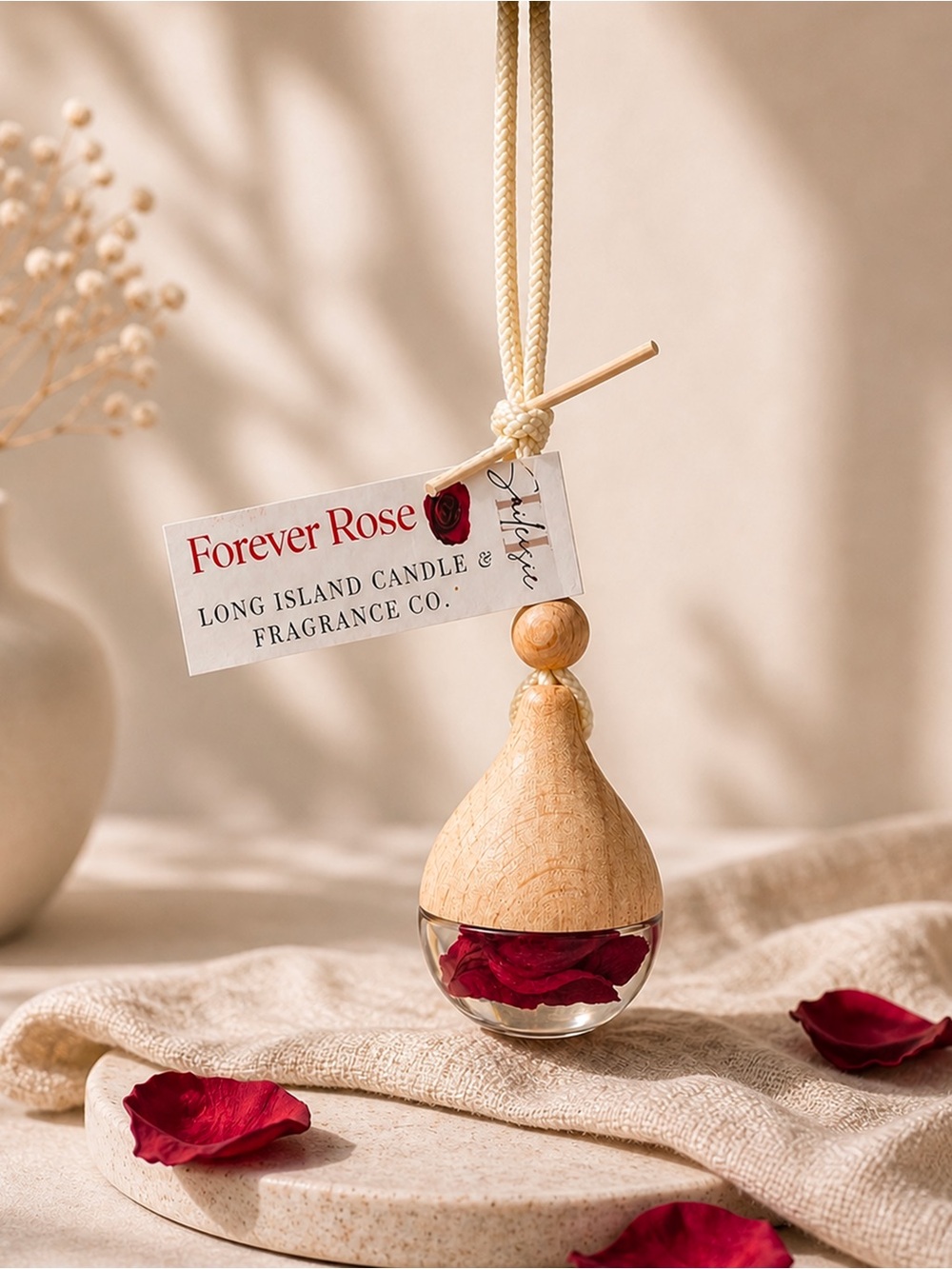 Forever Rose Hanging Diffuser – Real Rose Petals in Glass | Car & Home Scent